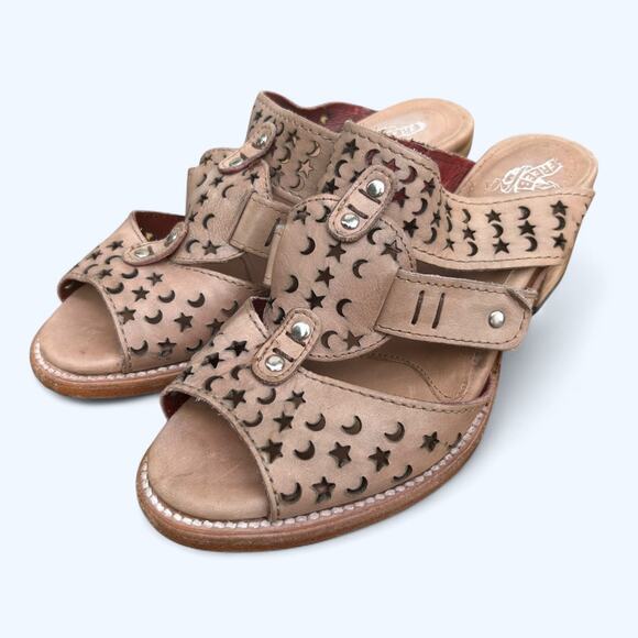 Freebird by Steven Block Heel Slide Leather Sandals Moonstar Ice womens 10 M Tan - Picture 10 of 13